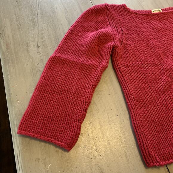 Eddie Bauer Red Chunky Knit Lambs Wool Blend Sweater Women’s Sz XL - Picture 2 of 7
